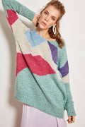 Trendyol Mint Color Block Knitted Sweater